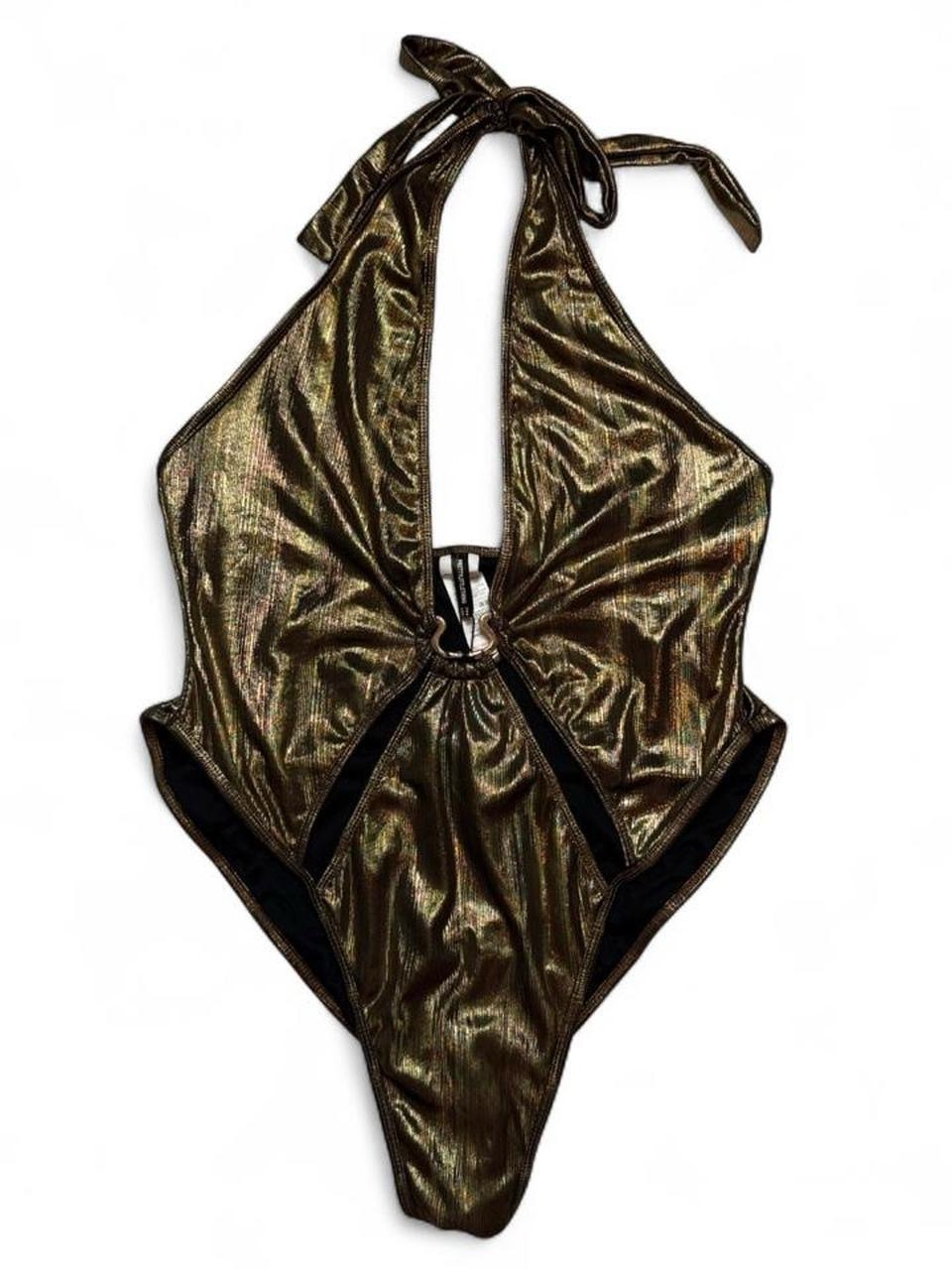 Prettylittlething Gold Metallic Halter Snake Ring Swimsuit Womens Size 10 Nwt